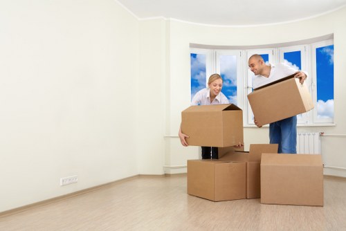 Office furniture and equipment prepared for a commercial move
