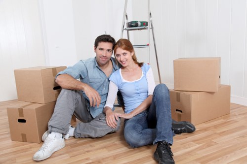 Packed boxes and furniture ready for a home move in Sutton